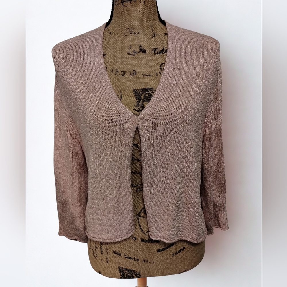 Eileen Fisher Silk Metallic Pink Cardigan Women's Size L